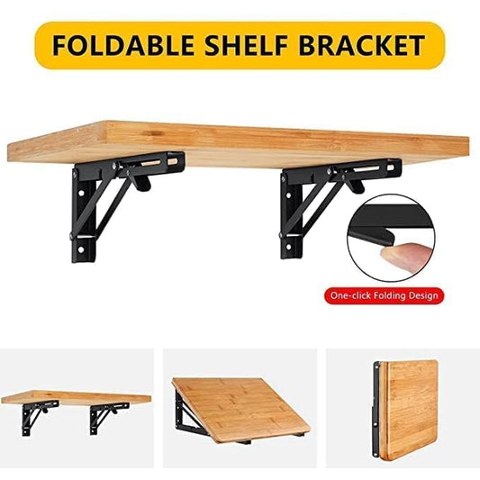 Folding Shelf Brackets (12 Inch, 30 cm) Pack of 2 – Heavy Duty Metal Wall Mount Foldable Collapsible Shelf Support for Kitchen, Table, Workbench & Storage Shelves, Black