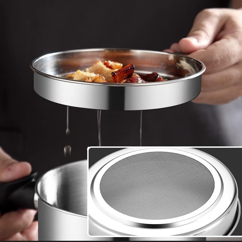 Oil Strainer Pot Grease Can - Stainless Steel Cooking Grease Container, Reuse Oil Storage (Best Oil Shaver) Can Container with Removable Filter Anti-Scalding Handheld, Lid for Cooking