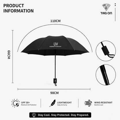 Umbrella, UV Big Size Umbrella for Sun Protection Rain Windproof Strong Large 3 Fold For Men Women Kids Boys Girls Perfect & Stylish Windproof & Compact