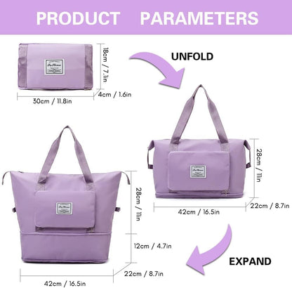 Oxford Fabric Large Capacity Travel Bag, Foldable Travel Bag, Expandable Travel Duffel Bag, Collapsible Waterproof Large Capacity Travel Handbag, Overnight Bag for Women, Purple