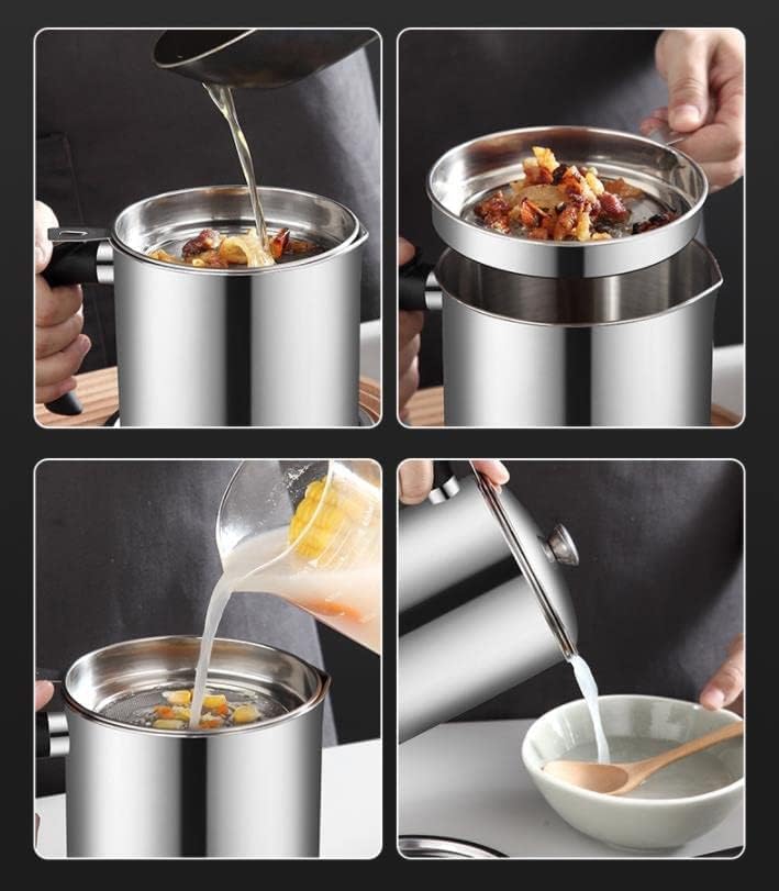 Oil Strainer Pot Grease Can - Stainless Steel Cooking Grease Container, Reuse Oil Storage (Best Oil Shaver) Can Container with Removable Filter Anti-Scalding Handheld, Lid for Cooking