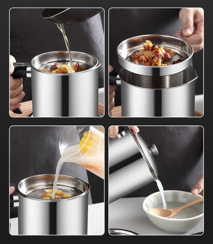 Oil Strainer Pot Grease Can - Stainless Steel Cooking Grease Container, Reuse Oil Storage (Best Oil Shaver) Can Container with Removable Filter Anti-Scalding Handheld, Lid for Cooking