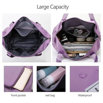 Oxford Fabric Large Capacity Travel Bag, Foldable Travel Bag, Expandable Travel Duffel Bag, Collapsible Waterproof Large Capacity Travel Handbag, Overnight Bag for Women, Purple