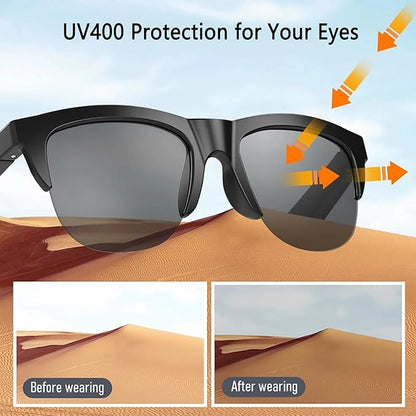 Smart Glasses Wireless Bluetooth Square Sunglasses Open Ear Music&Hands-Free Calling,for Men&Women,Polarized Lenses,Ip4 Waterproof,