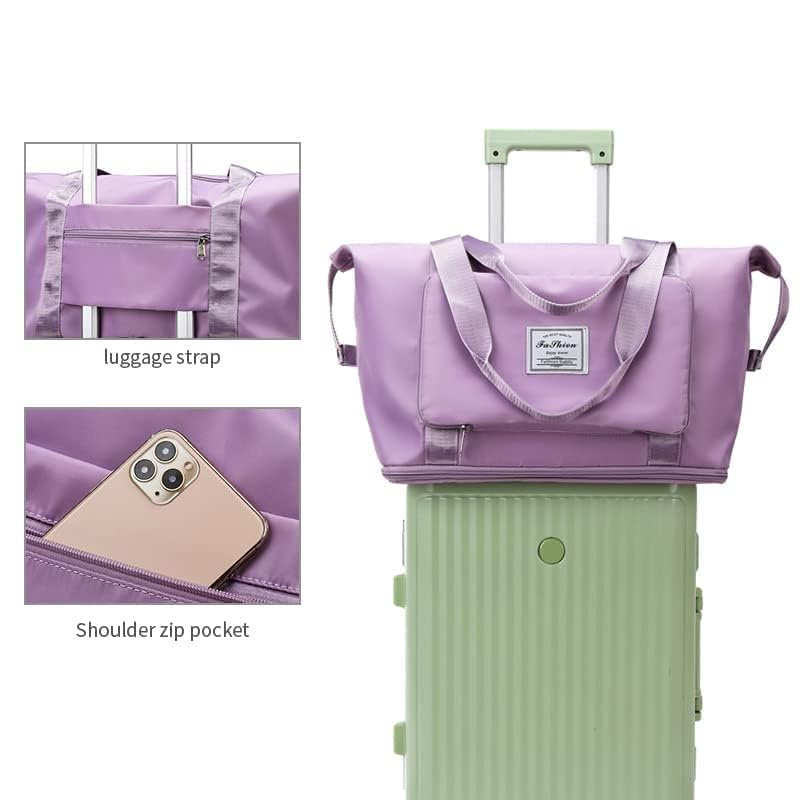 Oxford Fabric Large Capacity Travel Bag, Foldable Travel Bag, Expandable Travel Duffel Bag, Collapsible Waterproof Large Capacity Travel Handbag, Overnight Bag for Women, Purple