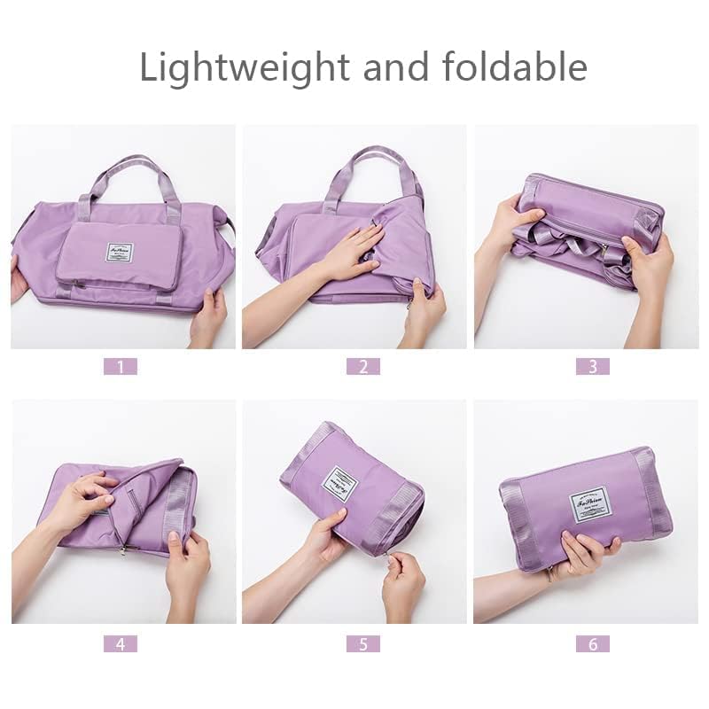 Oxford Fabric Large Capacity Travel Bag, Foldable Travel Bag, Expandable Travel Duffel Bag, Collapsible Waterproof Large Capacity Travel Handbag, Overnight Bag for Women, Purple