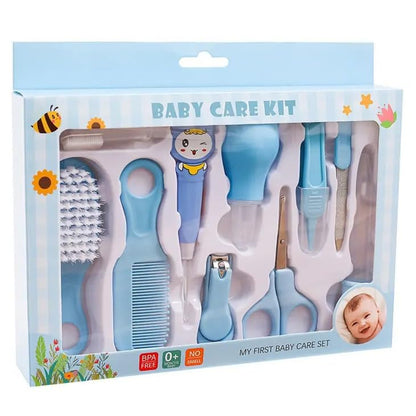 Manicure Grooming Kit for New Born Baby | 10 in 1 Healthcare Accessories Set to Keep Infants & Toddlers Clean | Perfect Nursery Gift with Hair, Nail, Ear Grooming Tools for Kids (Blue)