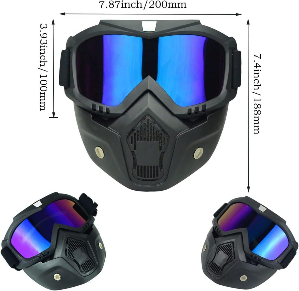 Goggle Mask - Anti-Scratch UV Protective Open Face Eyewear, Windproof Dirt Shield, Adjustable Strap, Soft Foam Padded, Detachable for Cycling, Bike, Racing, Unisex