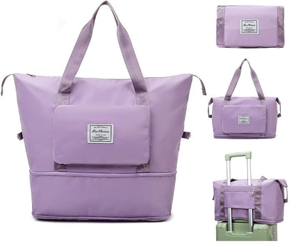 Oxford Fabric Large Capacity Travel Bag, Foldable Travel Bag, Expandable Travel Duffel Bag, Collapsible Waterproof Large Capacity Travel Handbag, Overnight Bag for Women, Purple