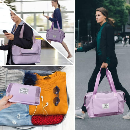 Oxford Fabric Large Capacity Travel Bag, Foldable Travel Bag, Expandable Travel Duffel Bag, Collapsible Waterproof Large Capacity Travel Handbag, Overnight Bag for Women, Purple