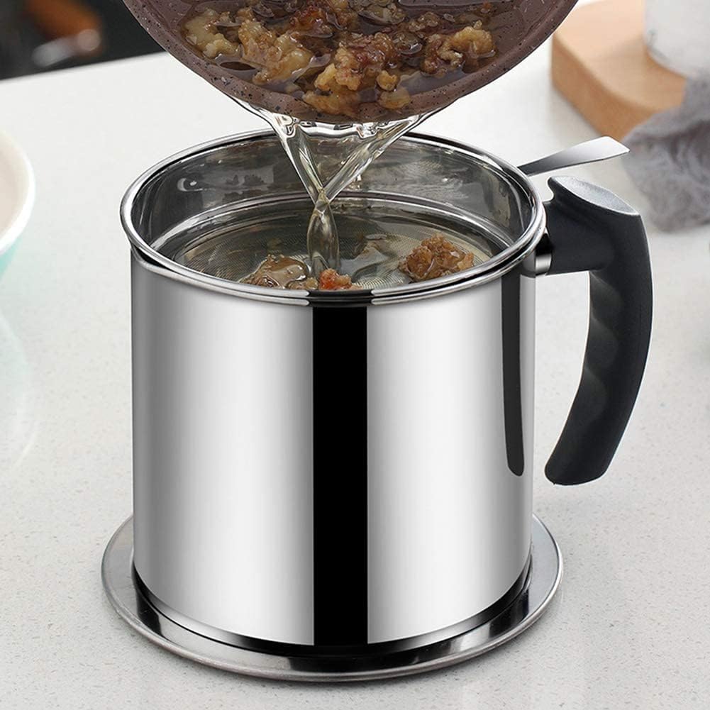 Oil Strainer Pot Grease Can - Stainless Steel Cooking Grease Container, Reuse Oil Storage (Best Oil Shaver) Can Container with Removable Filter Anti-Scalding Handheld, Lid for Cooking