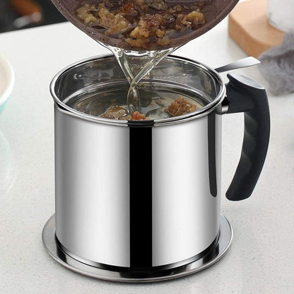 Oil Strainer Pot Grease Can - Stainless Steel Cooking Grease Container, Reuse Oil Storage (Best Oil Shaver) Can Container with Removable Filter Anti-Scalding Handheld, Lid for Cooking