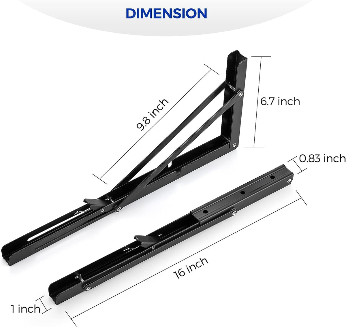 Folding Shelf Brackets (12 Inch, 30 cm) Pack of 2 – Heavy Duty Metal Wall Mount Foldable Collapsible Shelf Support for Kitchen, Table, Workbench & Storage Shelves, Black