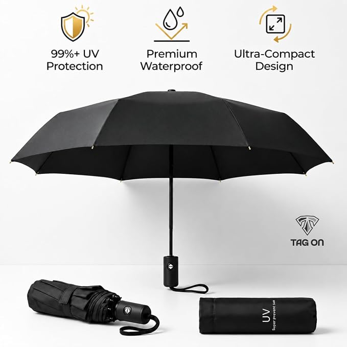 Umbrella, UV Big Size Umbrella for Sun Protection Rain Windproof Strong Large 3 Fold For Men Women Kids Boys Girls Perfect & Stylish Windproof & Compact