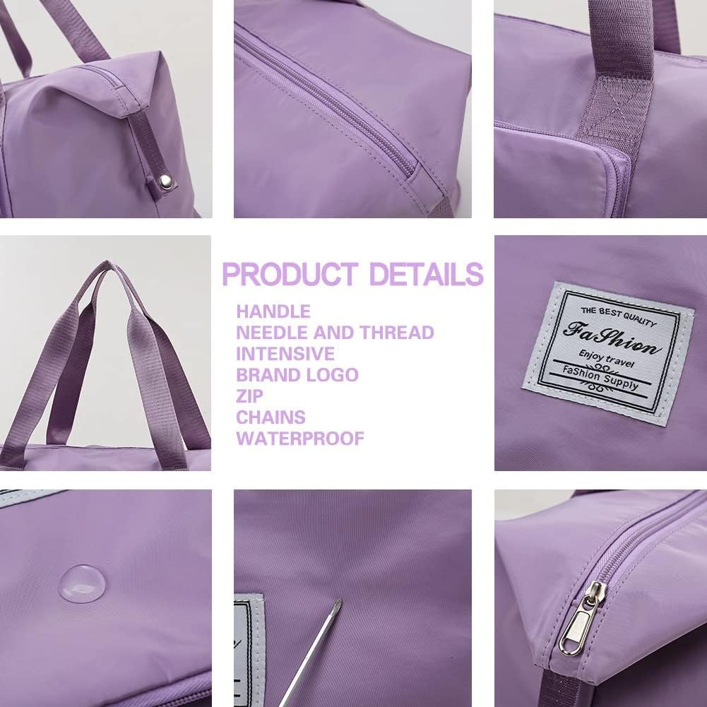 Oxford Fabric Large Capacity Travel Bag, Foldable Travel Bag, Expandable Travel Duffel Bag, Collapsible Waterproof Large Capacity Travel Handbag, Overnight Bag for Women, Purple