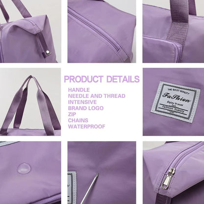 Oxford Fabric Large Capacity Travel Bag, Foldable Travel Bag, Expandable Travel Duffel Bag, Collapsible Waterproof Large Capacity Travel Handbag, Overnight Bag for Women, Purple