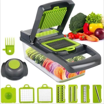 4 in 1 Multipurpose Chopper, Fruits & Vegetable Cutters, Grater Peeler Chipser, Unbreakable Food Grade Body, Easy Push to Clean Button Slicer Dicer, Chopper for Kitchen (Green, Plastic)