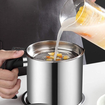 Oil Strainer Pot Grease Can - Stainless Steel Cooking Grease Container, Reuse Oil Storage (Best Oil Shaver) Can Container with Removable Filter Anti-Scalding Handheld, Lid for Cooking
