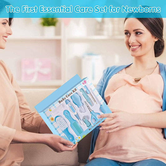 Manicure Grooming Kit for New Born Baby | 10 in 1 Healthcare Accessories Set to Keep Infants & Toddlers Clean | Perfect Nursery Gift with Hair, Nail, Ear Grooming Tools for Kids (Blue)
