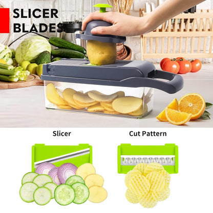4 in 1 Multipurpose Chopper, Fruits & Vegetable Cutters, Grater Peeler Chipser, Unbreakable Food Grade Body, Easy Push to Clean Button Slicer Dicer, Chopper for Kitchen (Green, Plastic)