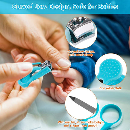 Manicure Grooming Kit for New Born Baby | 10 in 1 Healthcare Accessories Set to Keep Infants & Toddlers Clean | Perfect Nursery Gift with Hair, Nail, Ear Grooming Tools for Kids (Blue)
