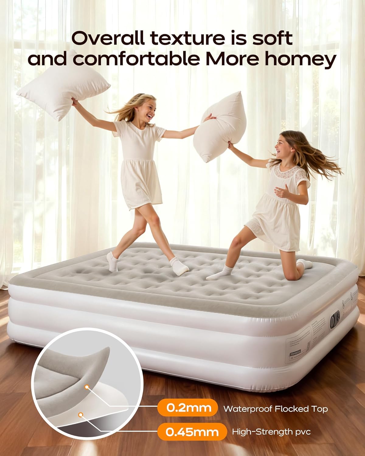 Premium Air Mattress with Built-in Pump – Double Air Bed in 3 Mins Self-Inflation/Deflation, 203x152x46cm, Soft Velvet Surface, Leak-Resistant Technology, for Guests, Travel & Camping