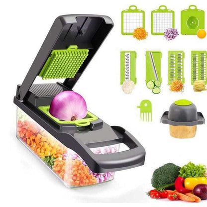 4 in 1 Multipurpose Chopper, Fruits & Vegetable Cutters, Grater Peeler Chipser, Unbreakable Food Grade Body, Easy Push to Clean Button Slicer Dicer, Chopper for Kitchen (Green, Plastic)