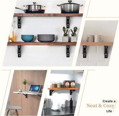 Folding Shelf Brackets (12 Inch, 30 cm) Pack of 2 – Heavy Duty Metal Wall Mount Foldable Collapsible Shelf Support for Kitchen, Table, Workbench & Storage Shelves, Black