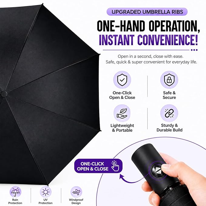 Umbrella, UV Big Size Umbrella for Sun Protection Rain Windproof Strong Large 3 Fold For Men Women Kids Boys Girls Perfect & Stylish Windproof & Compact