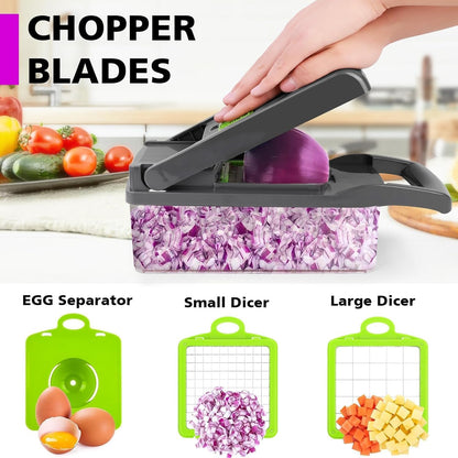 4 in 1 Multipurpose Chopper, Fruits & Vegetable Cutters, Grater Peeler Chipser, Unbreakable Food Grade Body, Easy Push to Clean Button Slicer Dicer, Chopper for Kitchen (Green, Plastic)