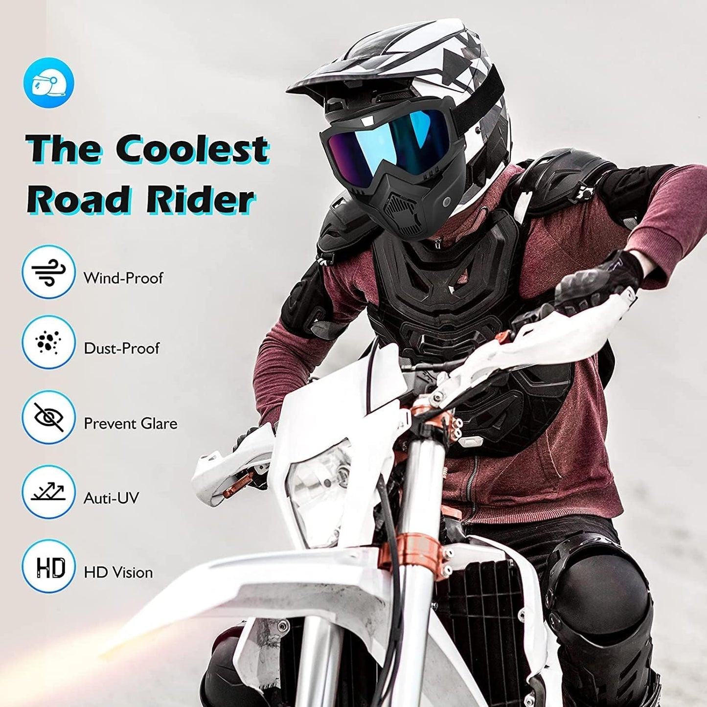 Goggle Mask - Anti-Scratch UV Protective Open Face Eyewear, Windproof Dirt Shield, Adjustable Strap, Soft Foam Padded, Detachable for Cycling, Bike, Racing, Unisex