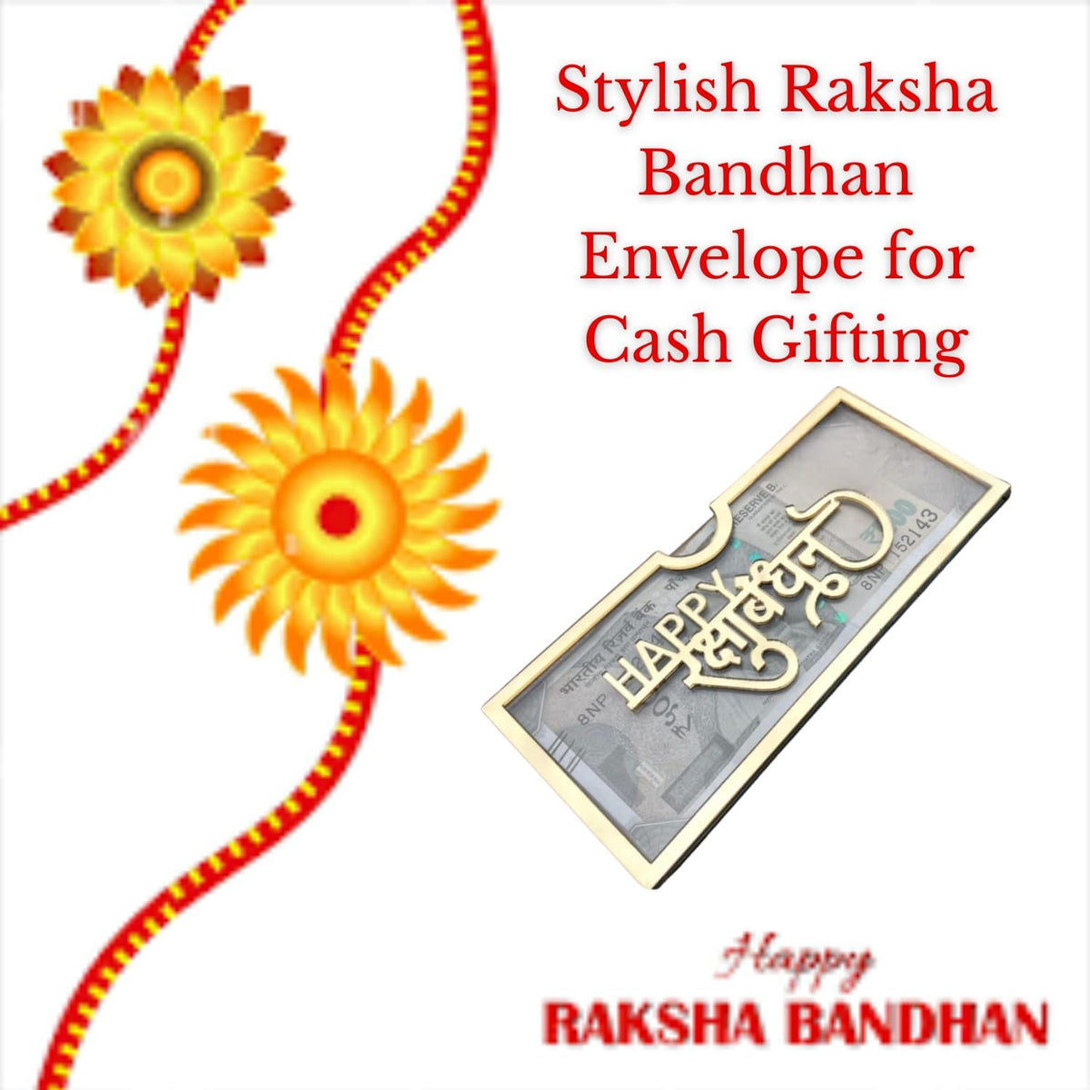 Rakhi Gift Envelope | Shagun Lifafa for ₹500 ₹200 ₹100 Note | Golden Raksha Bandhan Cash Cover for Brother Sister | Stylish Money Gift Box | Reusable Cash Gift Cover