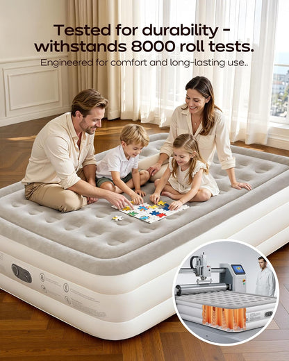 Premium Air Mattress with Built-in Pump – Double Air Bed in 3 Mins Self-Inflation/Deflation, 203x152x46cm, Soft Velvet Surface, Leak-Resistant Technology, for Guests, Travel & Camping