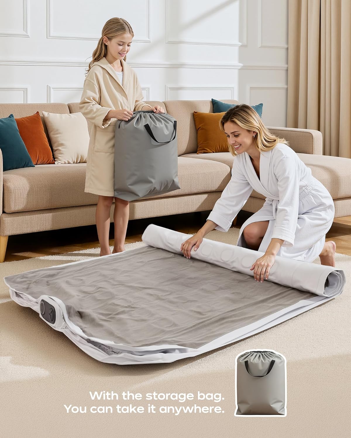 Premium Air Mattress with Built-in Pump – Double Air Bed in 3 Mins Self-Inflation/Deflation, 203x152x46cm, Soft Velvet Surface, Leak-Resistant Technology, for Guests, Travel & Camping