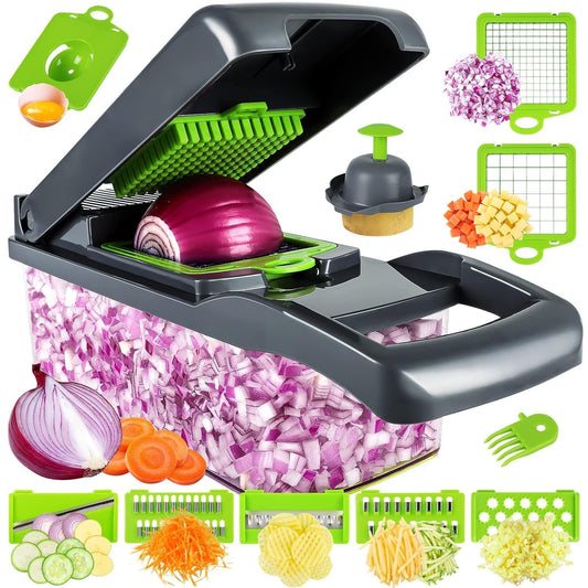 4 in 1 Multipurpose Chopper, Fruits & Vegetable Cutters, Grater Peeler Chipser, Unbreakable Food Grade Body, Easy Push to Clean Button Slicer Dicer, Chopper for Kitchen (Green, Plastic)