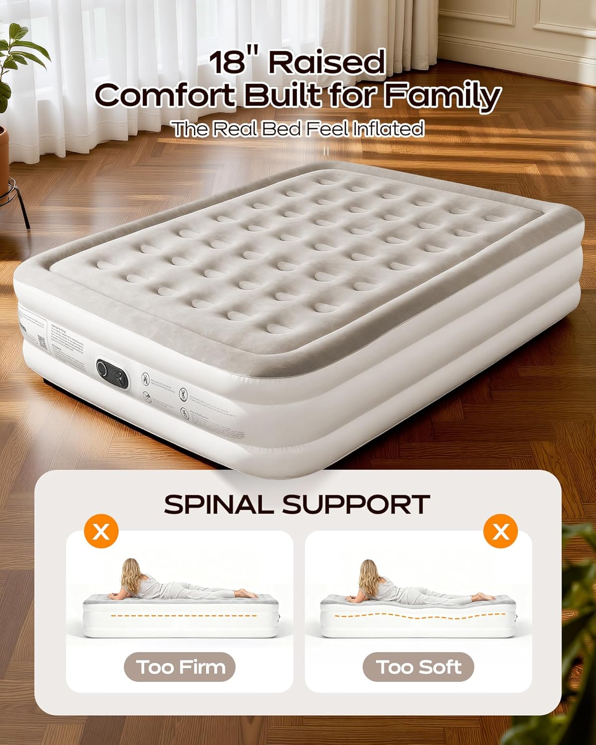 Premium Air Mattress with Built-in Pump – Double Air Bed in 3 Mins Self-Inflation/Deflation, 203x152x46cm, Soft Velvet Surface, Leak-Resistant Technology, for Guests, Travel & Camping