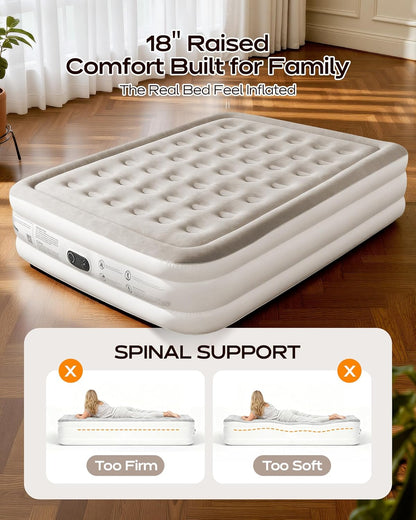 Premium Air Mattress with Built-in Pump – Double Air Bed in 3 Mins Self-Inflation/Deflation, 203x152x46cm, Soft Velvet Surface, Leak-Resistant Technology, for Guests, Travel & Camping