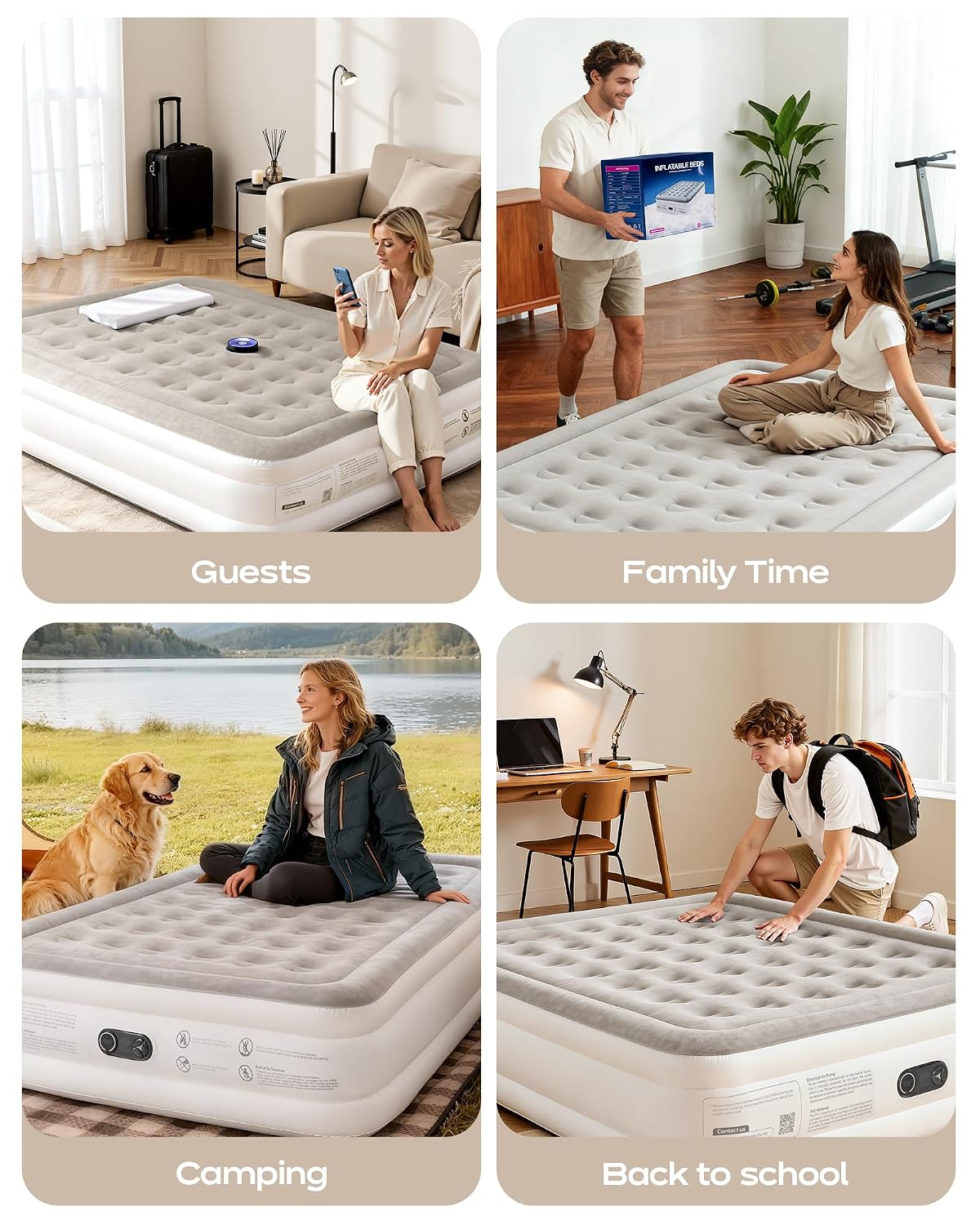 Premium Air Mattress with Built-in Pump – Double Air Bed in 3 Mins Self-Inflation/Deflation, 203x152x46cm, Soft Velvet Surface, Leak-Resistant Technology, for Guests, Travel & Camping