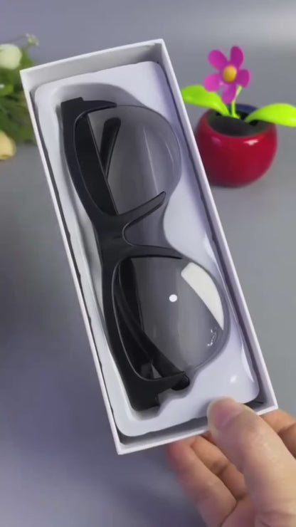 Smart Glasses Wireless Bluetooth Square Sunglasses Open Ear Music&Hands-Free Calling,for Men&Women,Polarized Lenses,Ip4 Waterproof,
